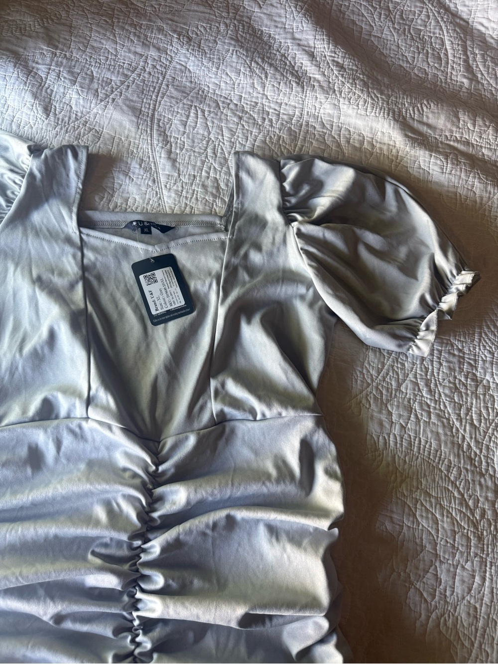 Silver Ruched V-Neck Mini Dress - Picture 5 of 5